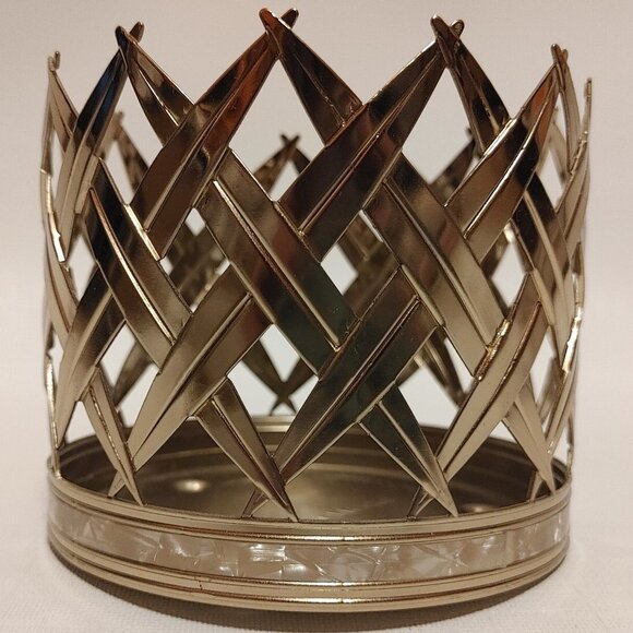 Bath and Body Works Gold Three Wick Candle Holder Gold with Faux Pear In… - Picture 1 of 9